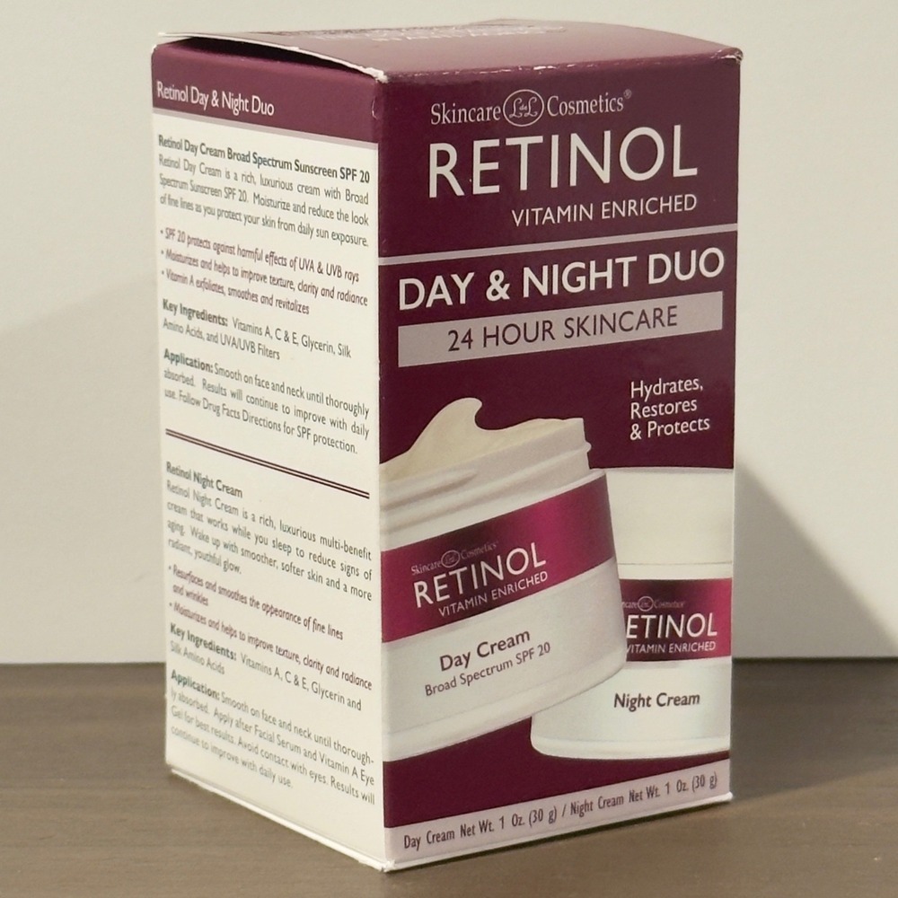 LdeL Cosmetics Retinol Day Night Cream Duo SPF 20 Vitamin Enriched 1oz Each NEW